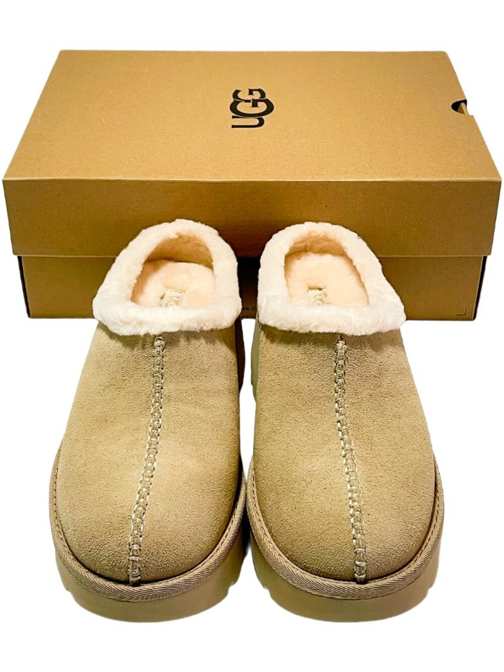 UGG New Heights Cozy Clog Mustard Seed Platform Mules Women’s 12 NWT